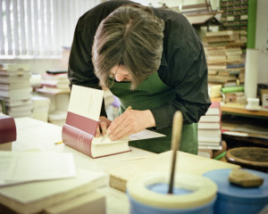 bookbinder at work